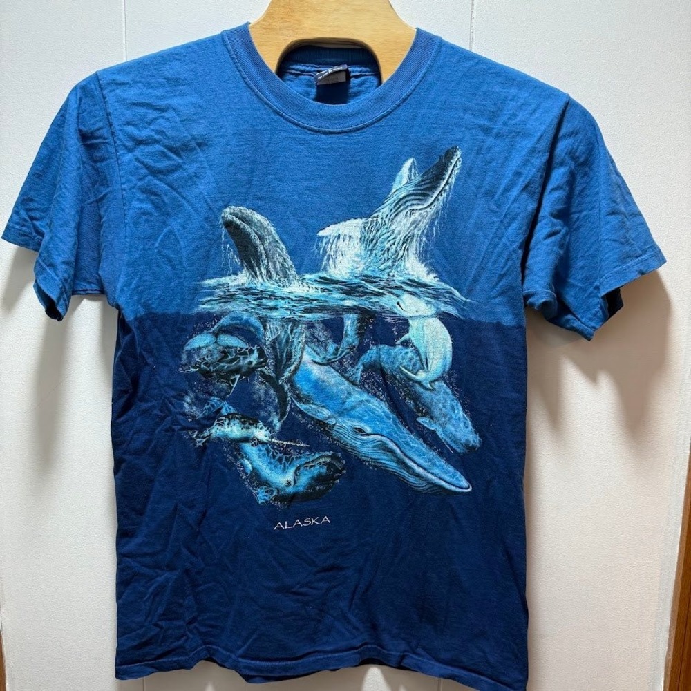 Polar Graphics USA Mens‎ Large Blue Alaska Whale Ocean Graphic T Shirt Cotton